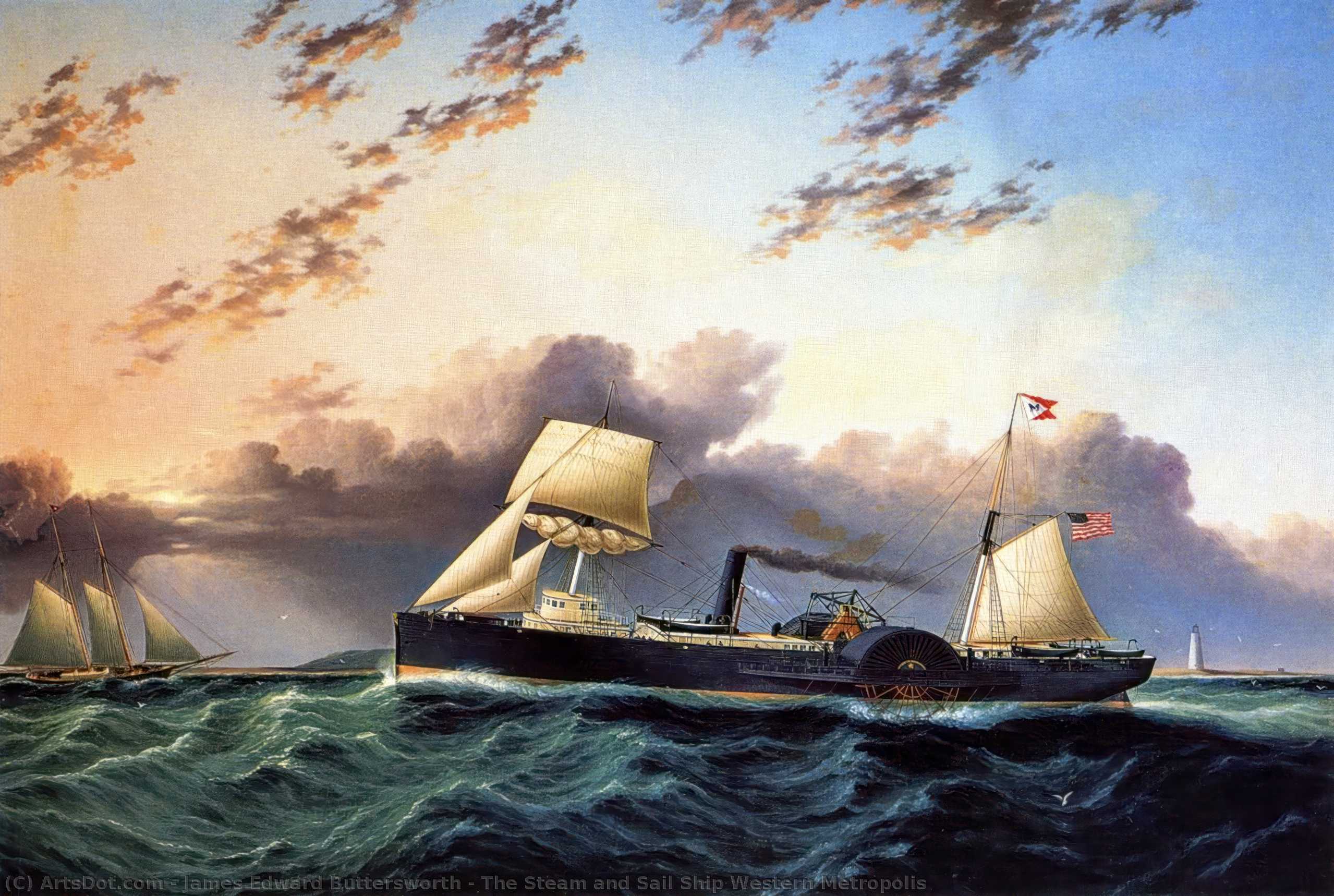 Wikioo.org - The Encyclopedia of Fine Arts - Painting, Artwork by James Edward Buttersworth - The Steam and Sail Ship Western Metropolis''''