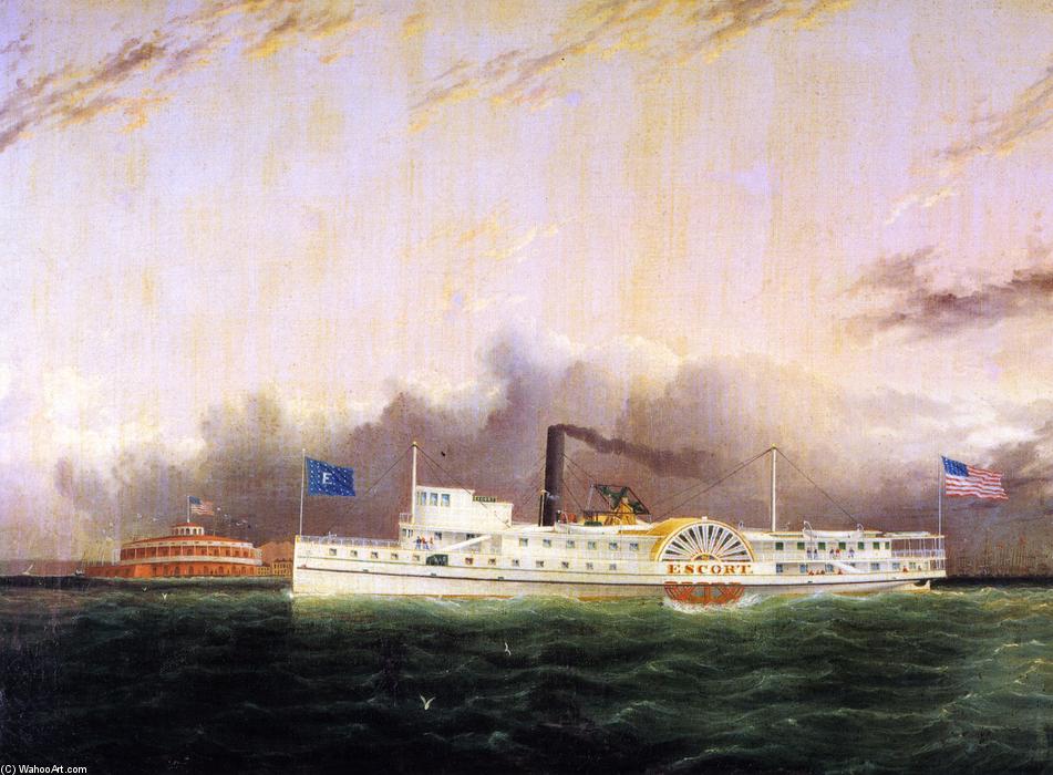 Wikioo.org - The Encyclopedia of Fine Arts - Painting, Artwork by James Edward Buttersworth - The Steamboat Escort'' off the Battery''
