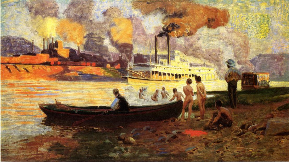 Wikioo.org - The Encyclopedia of Fine Arts - Painting, Artwork by Thomas Pollock Anshutz - Steamboat on the Ohio