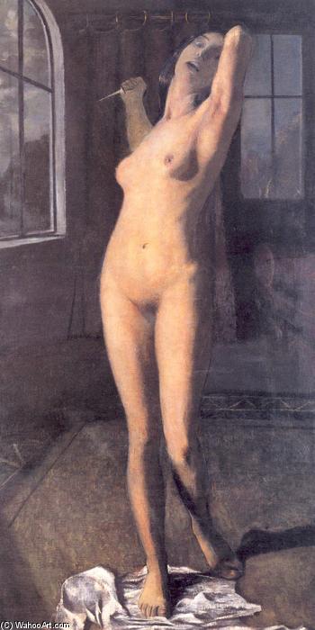 Wikioo.org - The Encyclopedia of Fine Arts - Painting, Artwork by Otto Mueller - Stehender Maedchenakt mit Dolch (Lukretia)