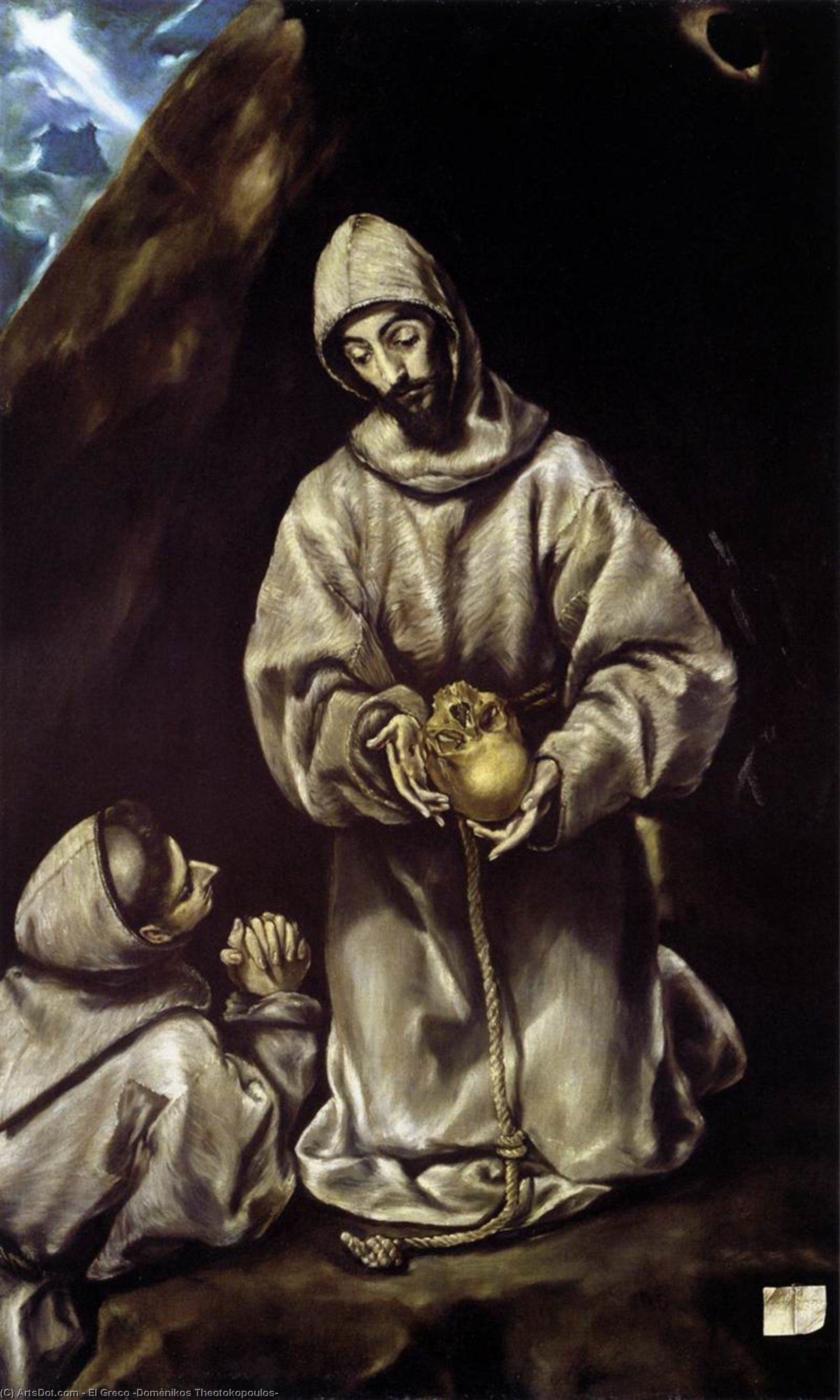 Wikioo.org - The Encyclopedia of Fine Arts - Painting, Artwork by El Greco (Doménikos Theotokopoulos) - St Francis and Brother Leo Meditating on Death