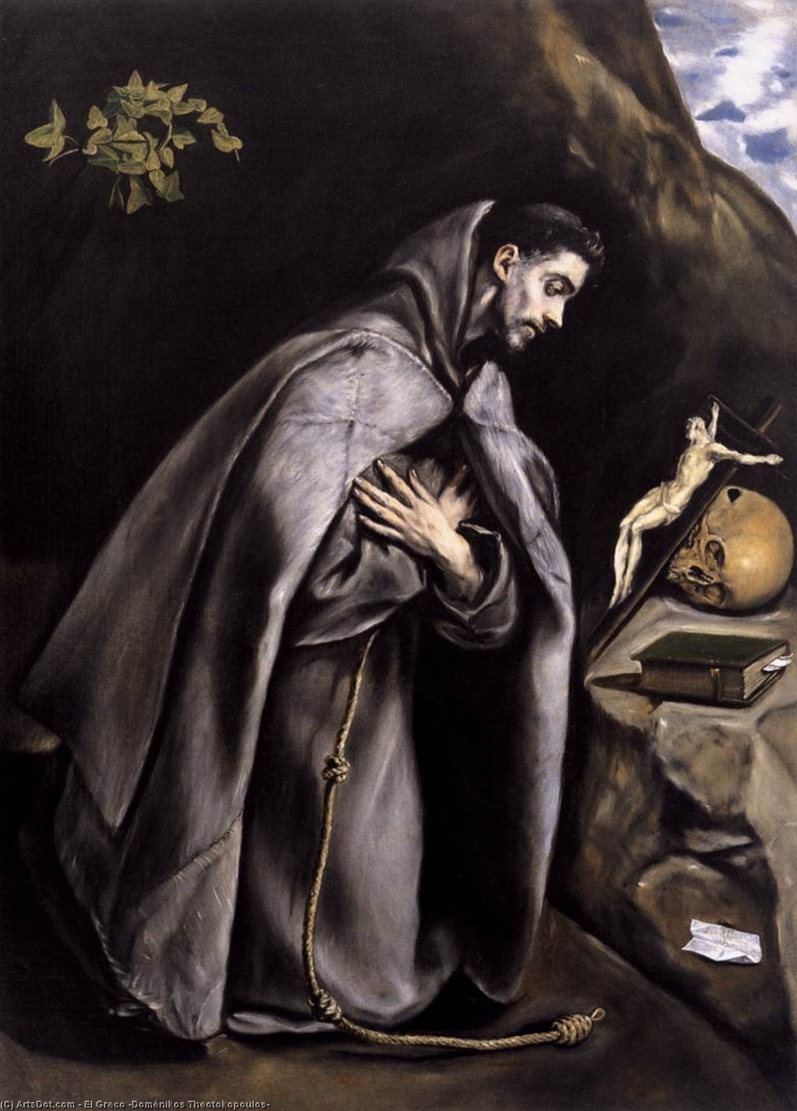WikiOO.org - Encyclopedia of Fine Arts - Malba, Artwork El Greco (Doménikos Theotokopoulos) - St Francis Meditating