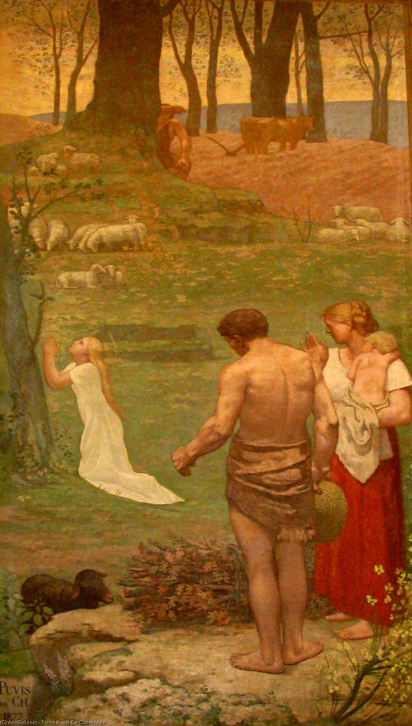 Wikioo.org - The Encyclopedia of Fine Arts - Painting, Artwork by Pierre Puvis De Chavannes - St. Genevieve as a Child in Prayer