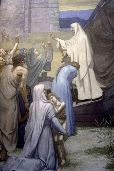 Wikioo.org - The Encyclopedia of Fine Arts - Painting, Artwork by Pierre Puvis De Chavannes - St. Genevieve Bringing Supplies to the City of Paris after the Siege