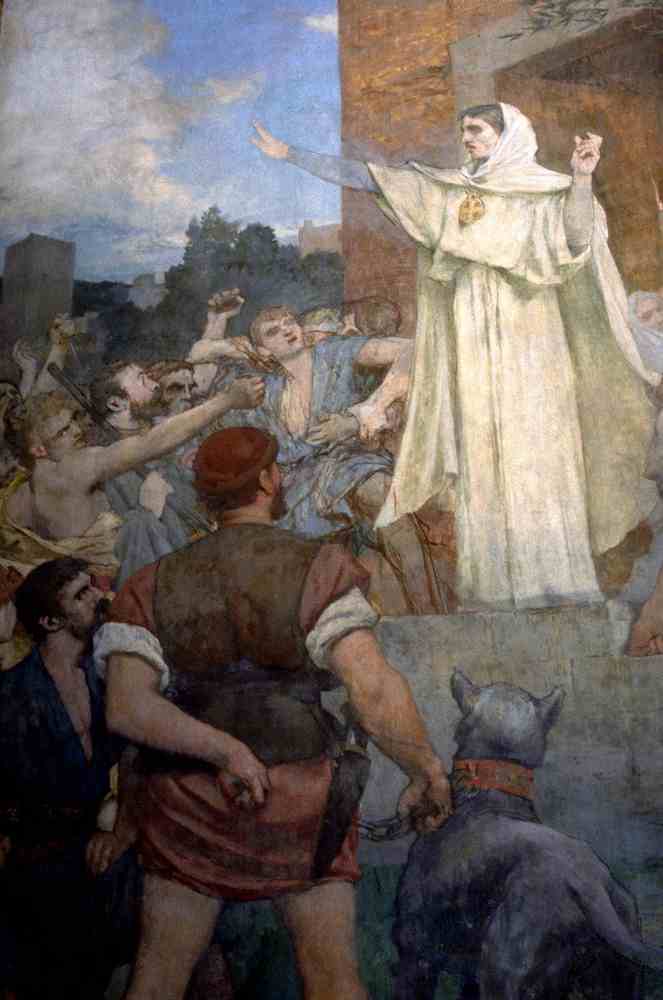 WikiOO.org – 美術百科全書 - 繪畫，作品 Pierre Puvis De Chavannes - 圣吉纳维夫使信心和平静阿提拉的做法吓坏了巴黎人