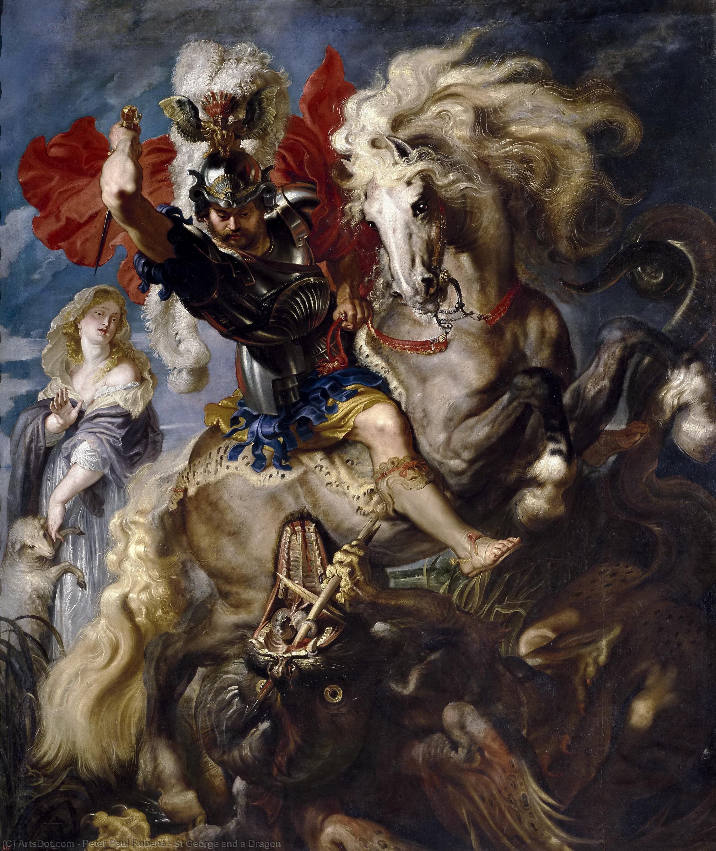 Wikioo.org – La Enciclopedia de las Bellas Artes - Pintura, Obras de arte de Peter Paul Rubens - san george asícomo  Un  dragón