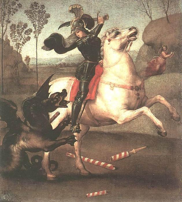Wikioo.org - สารานุกรมวิจิตรศิลป์ - จิตรกรรม Raphael (Raffaello Sanzio Da Urbino) - St George Fighting the Dragon