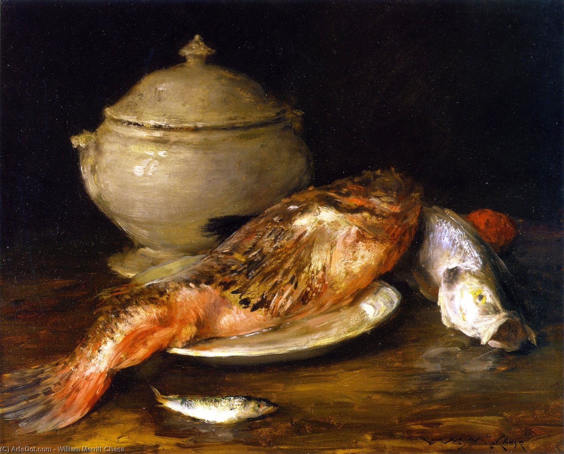 Wikioo.org – L'Enciclopedia delle Belle Arti - Pittura, Opere di William Merritt Chase - natura morta ( conosciuto anche come pesce dell'adriatico )