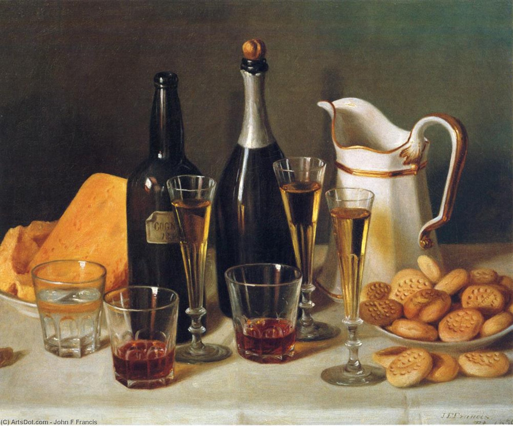Wikioo.org - The Encyclopedia of Fine Arts - Painting, Artwork by John F Francis - Still Life: Cognac and Biscuits
