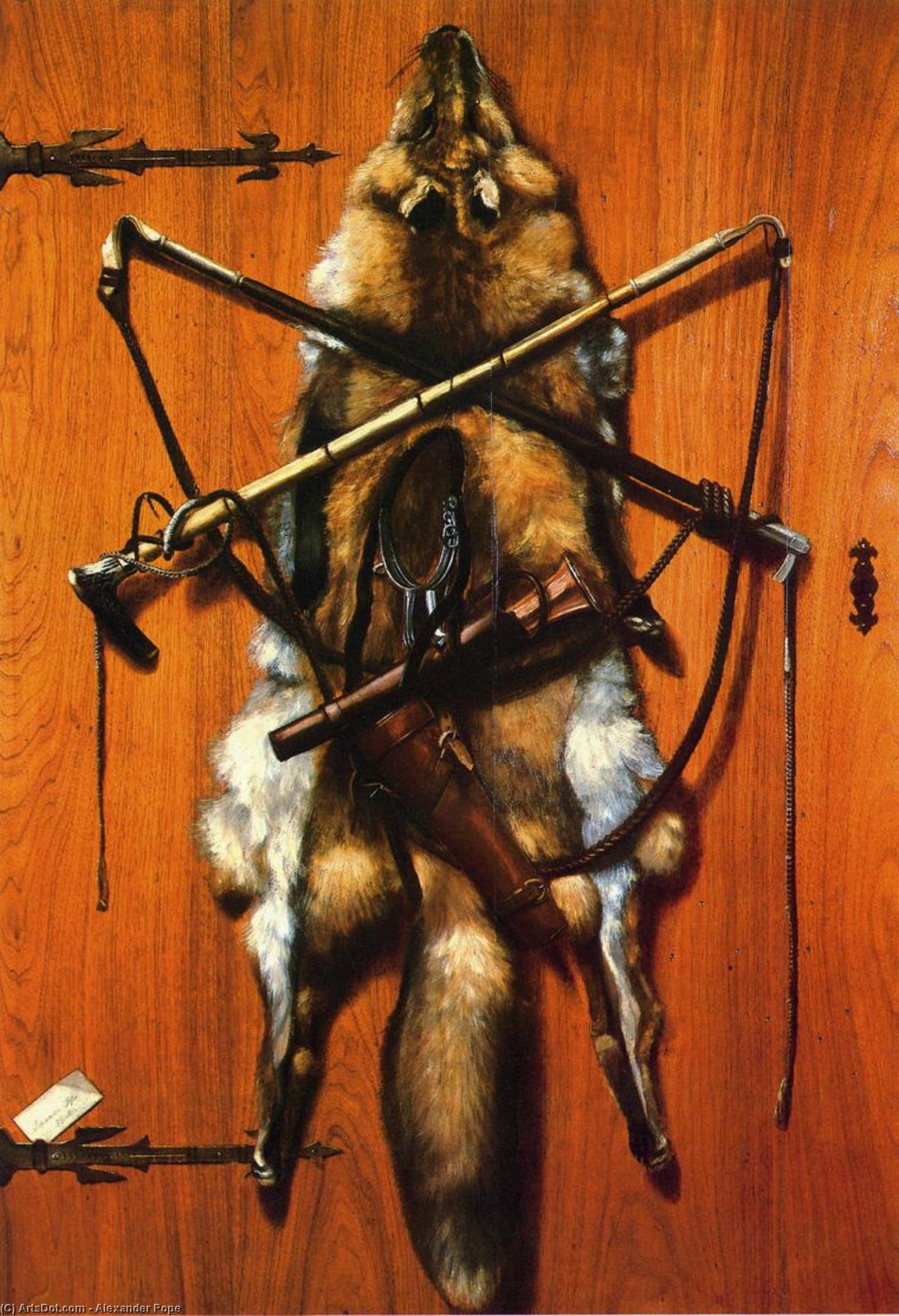 Wikioo.org - The Encyclopedia of Fine Arts - Painting, Artwork by Alexander Pope - Still Life: Hunting Trophies - Red Fox Skin