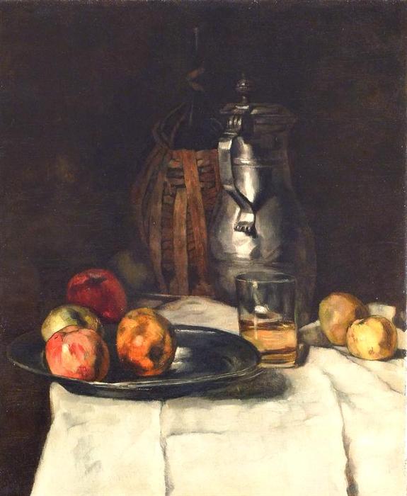 WikiOO.org - Encyclopedia of Fine Arts - Maleri, Artwork Carl Eduard Schuch - Still life mit Pewter Mug, Wineglass and Apple