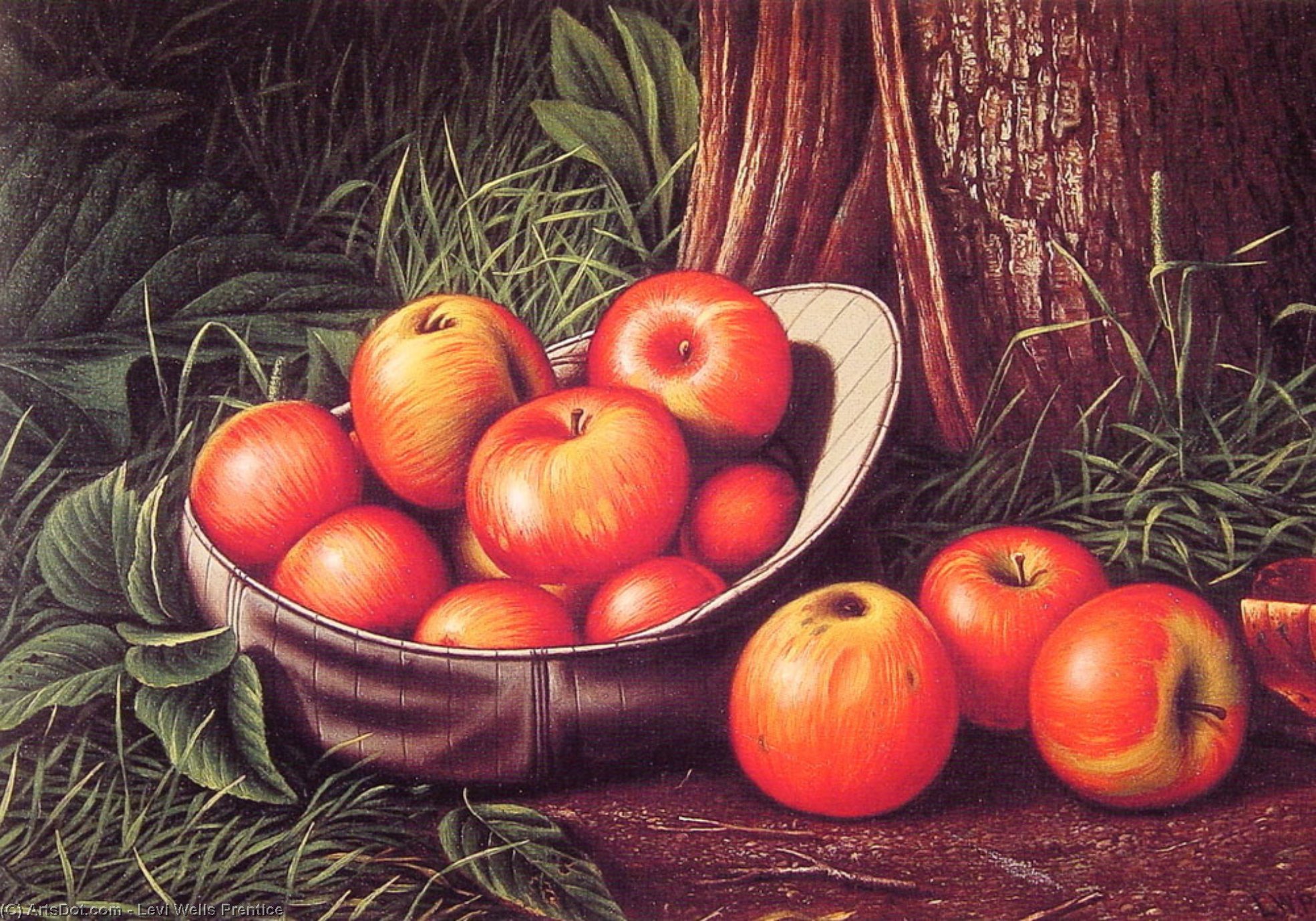 Wikioo.org - The Encyclopedia of Fine Arts - Painting, Artwork by Levi Wells Prentice - Still Life of Apples in a Giants Cap
