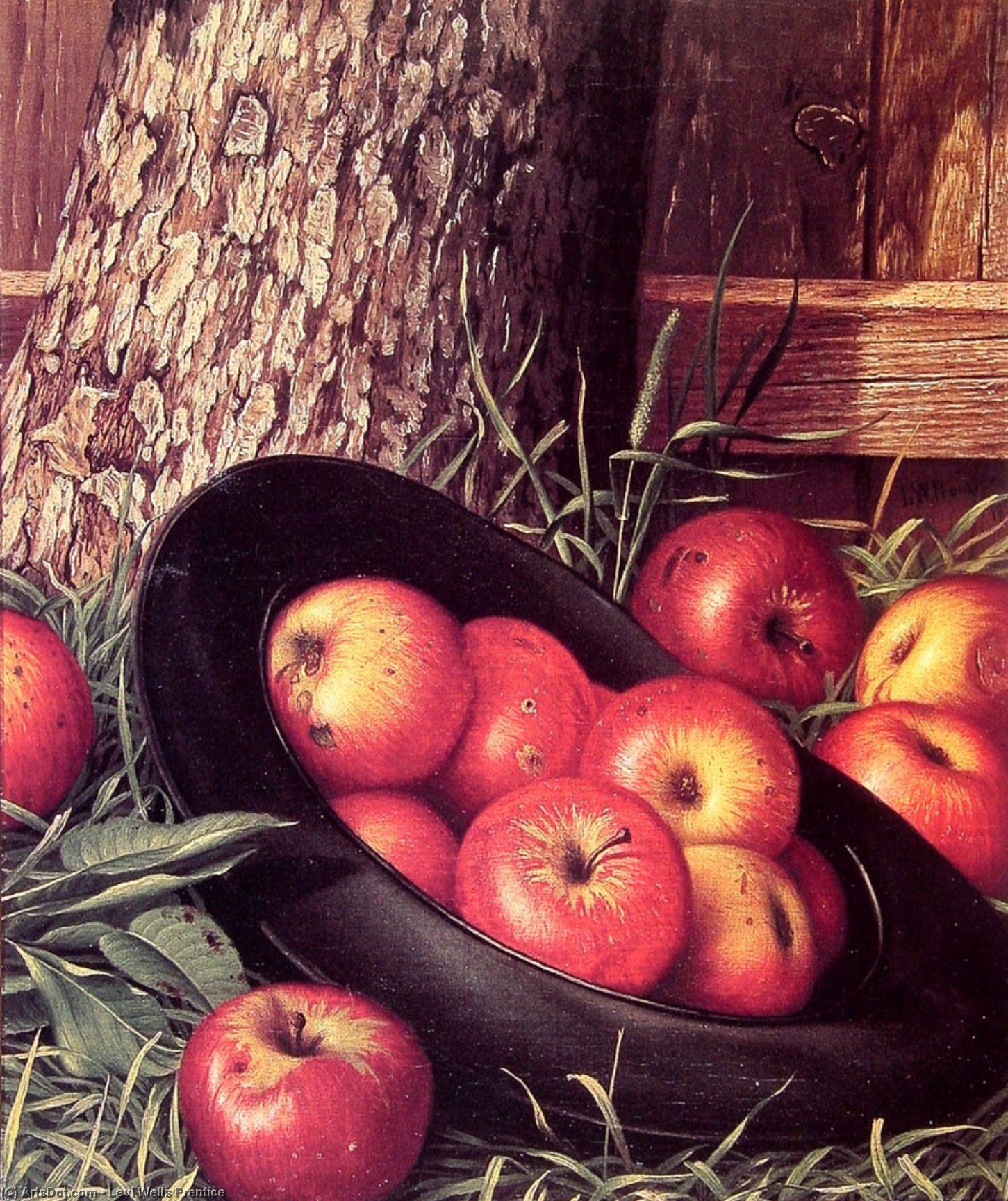 Wikioo.org - The Encyclopedia of Fine Arts - Painting, Artwork by Levi Wells Prentice - Still Life of Apples in a Hat