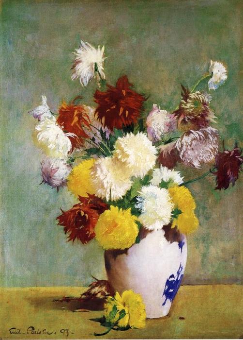 WikiOO.org - 백과 사전 - 회화, 삽화 Soren Emil Carlsen - Still Life of Chrysanthemums in a Canton Vase