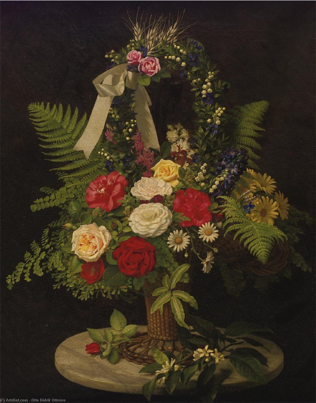 Wikioo.org - The Encyclopedia of Fine Arts - Painting, Artwork by Otto Didrik Ottesen - Still Life of Flowers in Basket