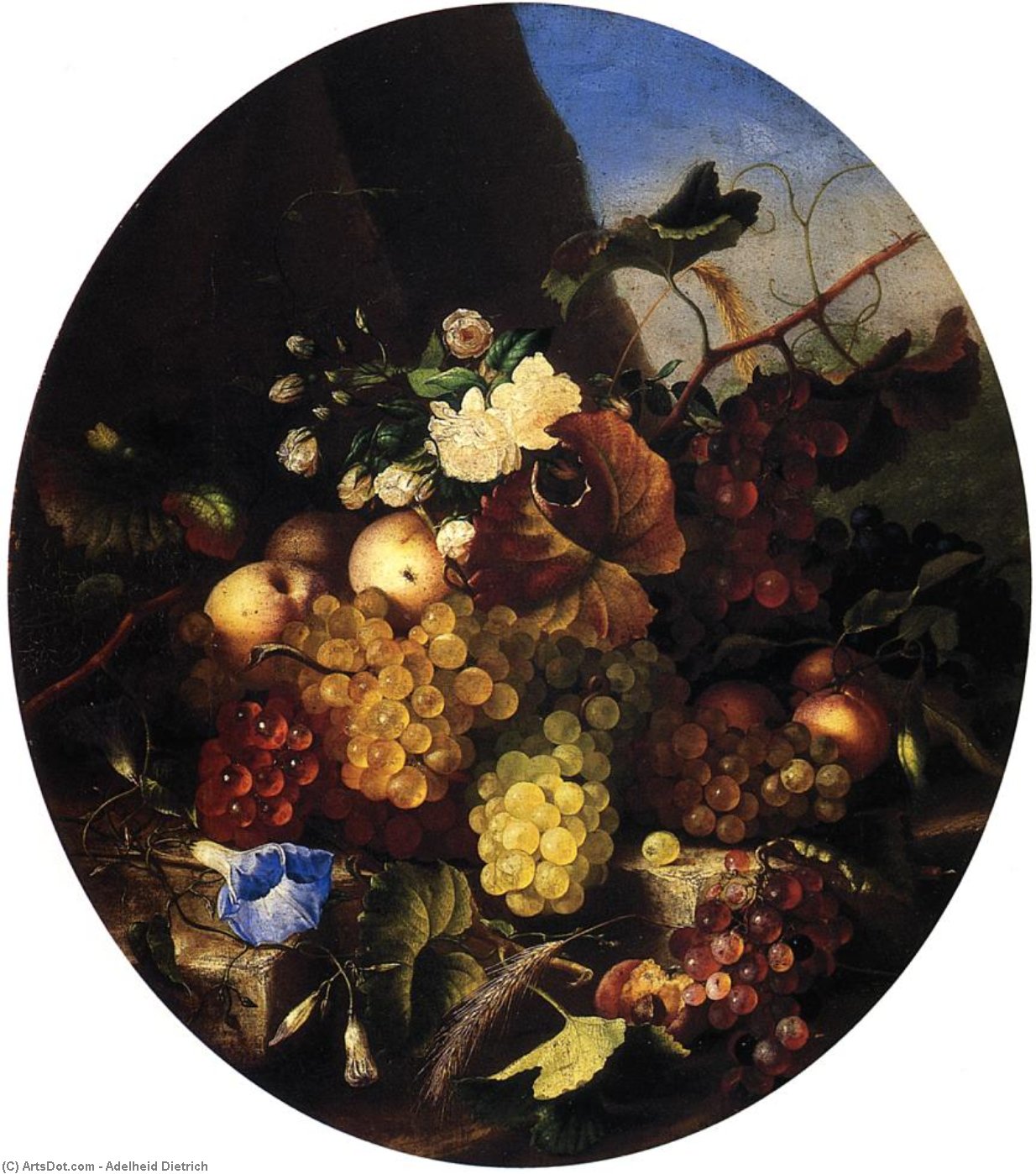 Wikioo.org - The Encyclopedia of Fine Arts - Painting, Artwork by Adelheid Dietrich - Still Life of Fruit and Flowers