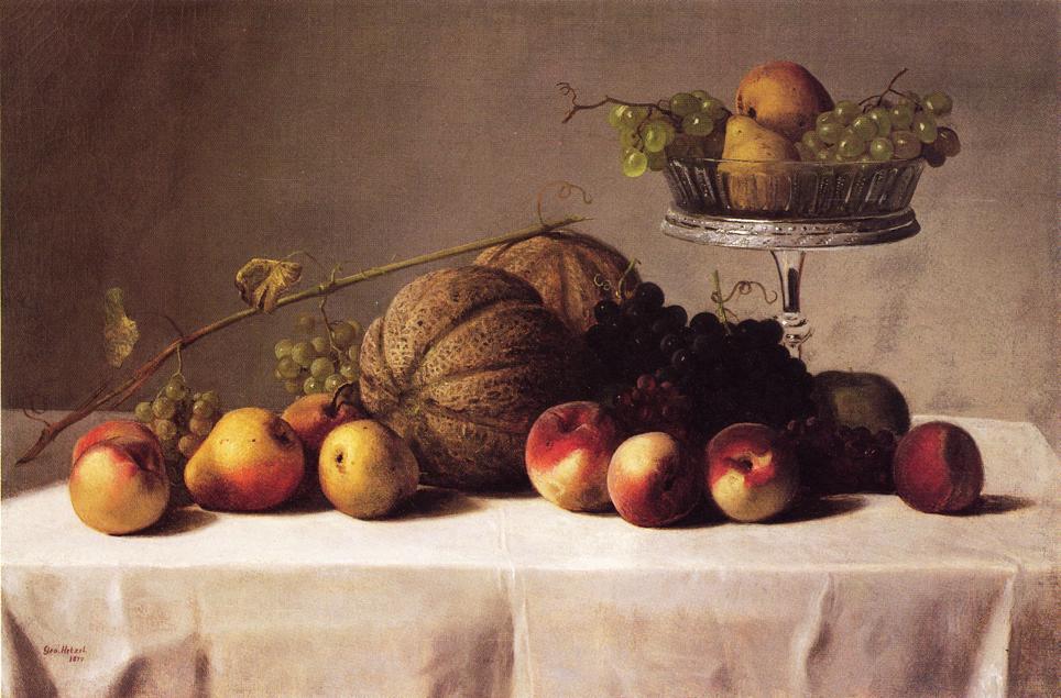 WikiOO.org - Enciklopedija dailės - Tapyba, meno kuriniai George Hetzel - Still Life of Summer Fruit