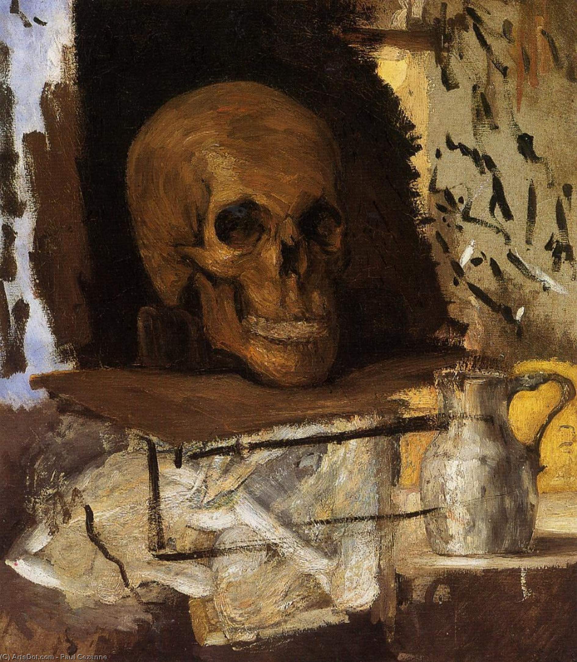 Wikioo.org – La Enciclopedia de las Bellas Artes - Pintura, Obras de arte de Paul Cezanne - naturaleza muerta : cráneo y waterjug