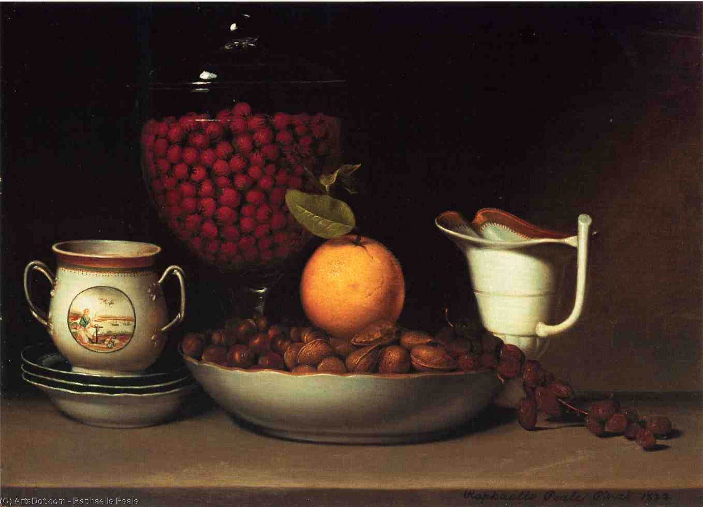 Wikioo.org – La Enciclopedia de las Bellas Artes - Pintura, Obras de arte de Raphaelle Peale - naturaleza muerta fresas  asícomo  nueces