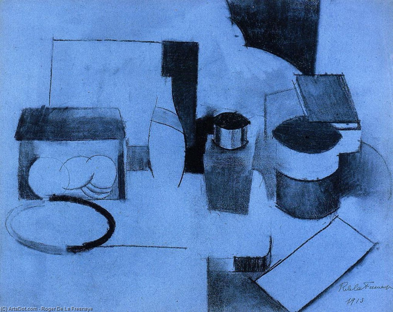 Wikioo.org - The Encyclopedia of Fine Arts - Painting, Artwork by Roger De La Fresnaye - Still Life, Tin of Tea and Pot of Tobacco