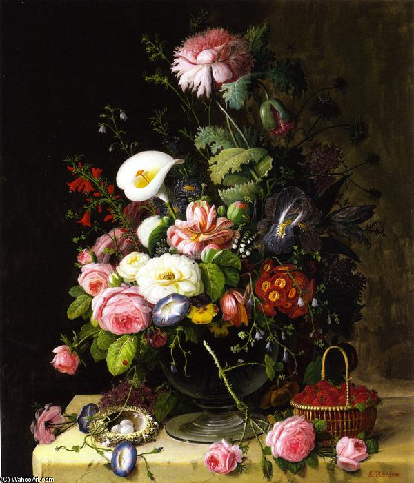 Wikioo.org - The Encyclopedia of Fine Arts - Painting, Artwork by Severin Roesen - Still LIfe, Vase of Flowers