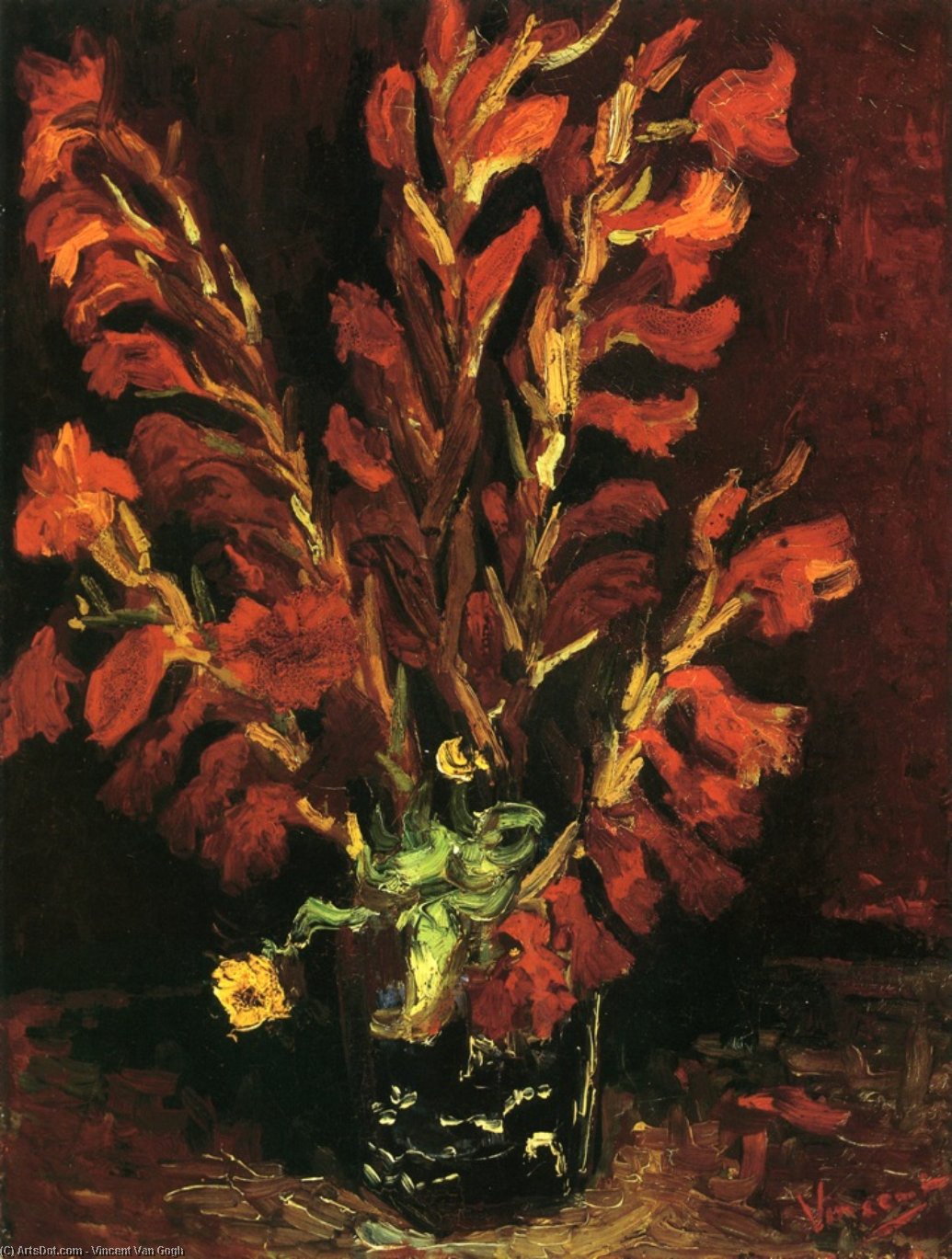 Wikioo.org - The Encyclopedia of Fine Arts - Painting, Artwork by Vincent Van Gogh - Still LIfe: Vase with Gladiolas