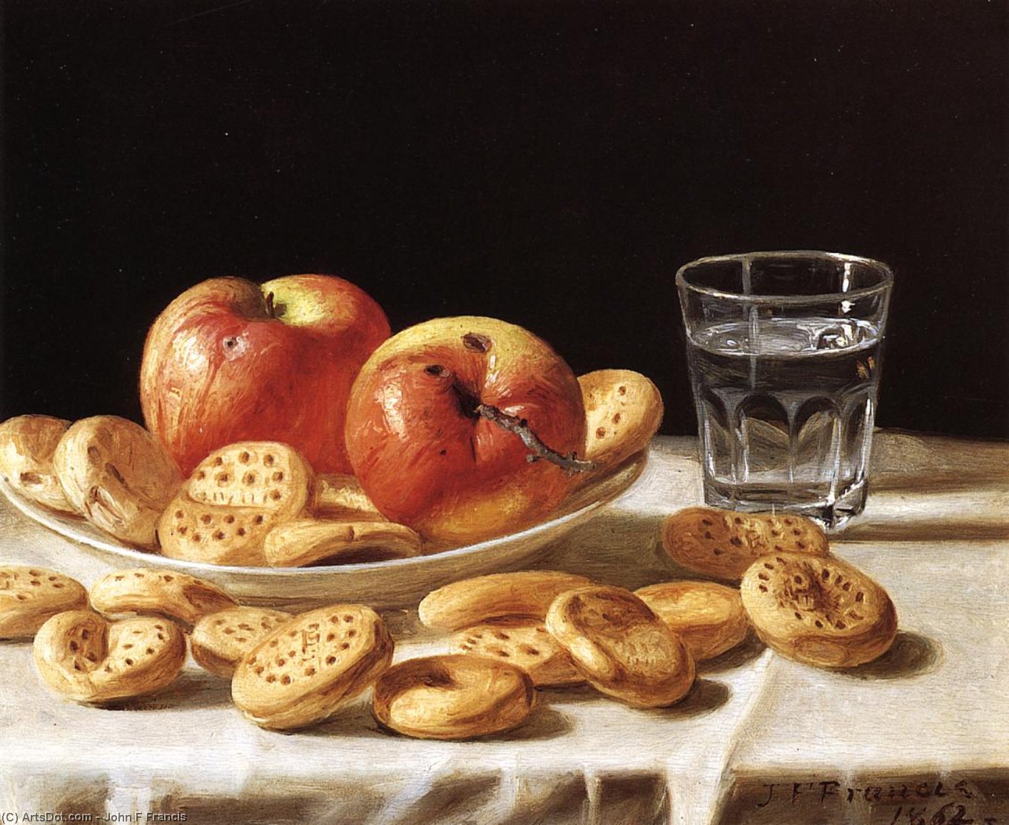 Wikioo.org - The Encyclopedia of Fine Arts - Painting, Artwork by John F Francis - Still Life with Apples and Biscuits