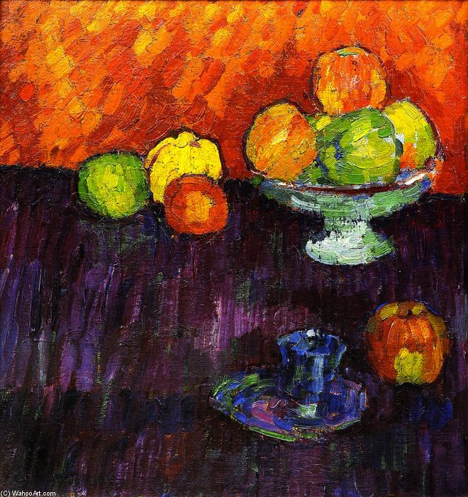 Wikioo.org - The Encyclopedia of Fine Arts - Painting, Artwork by Alexej Georgewitsch Von Jawlensky - Still LIfe with Apples and Blue Cup