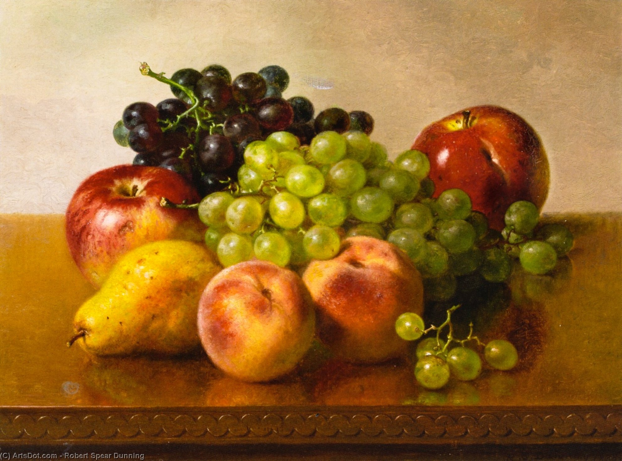Wikioo.org - The Encyclopedia of Fine Arts - Painting, Artwork by Robert Spear Dunning - Still LIfe with Apples, Grapes, Peaches and Pear