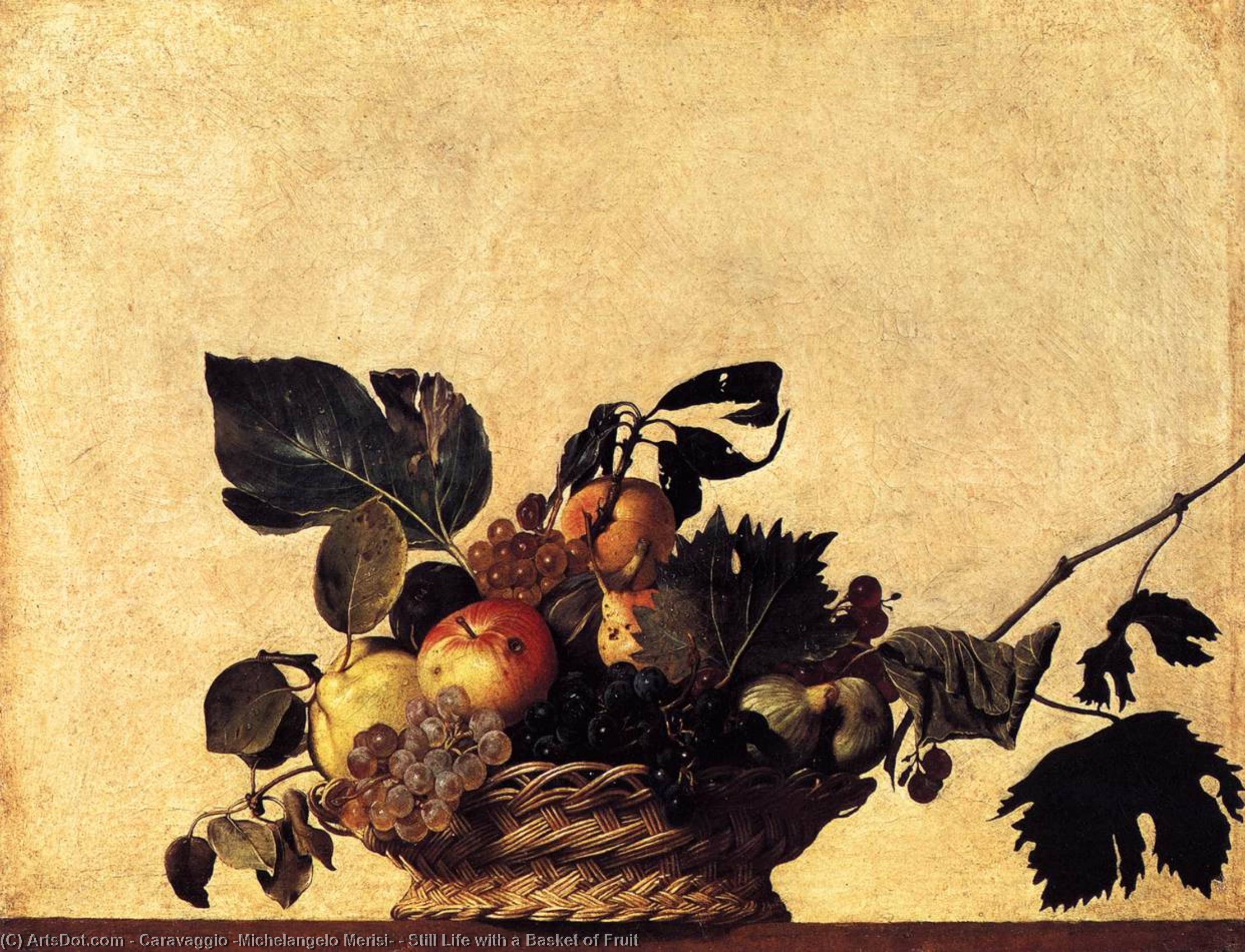 WikiOO.org – 美術百科全書 - 繪畫，作品 Caravaggio (Michelangelo Merisi) - 仍然的生活 与  一个  篮  的  水果