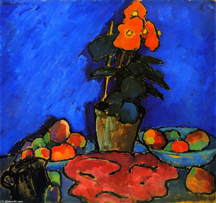 Wikioo.org - The Encyclopedia of Fine Arts - Painting, Artwork by Alexej Georgewitsch Von Jawlensky - Still LIfe with Begonia
