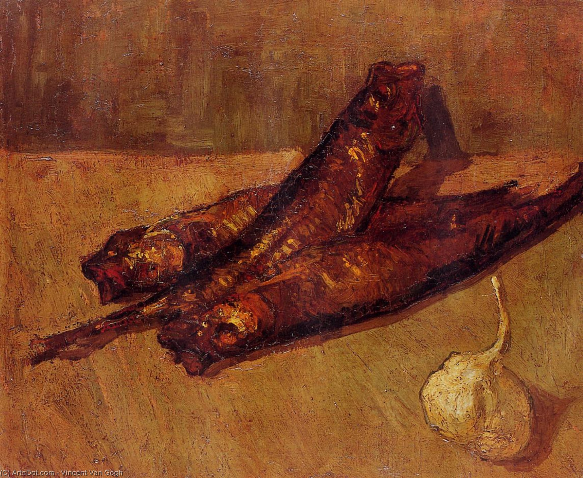 Wikioo.org - The Encyclopedia of Fine Arts - Painting, Artwork by Vincent Van Gogh - Still Life with Bloaters and Garlic