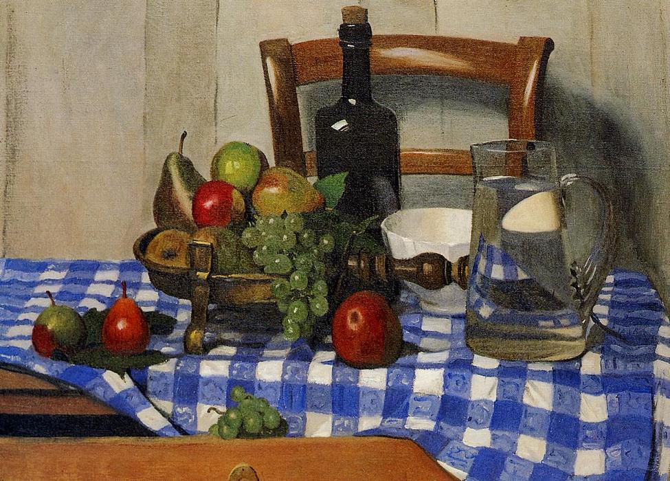 Wikioo.org - The Encyclopedia of Fine Arts - Painting, Artwork by Felix Vallotton - Still Life with Blue Checkered Tablecloth
