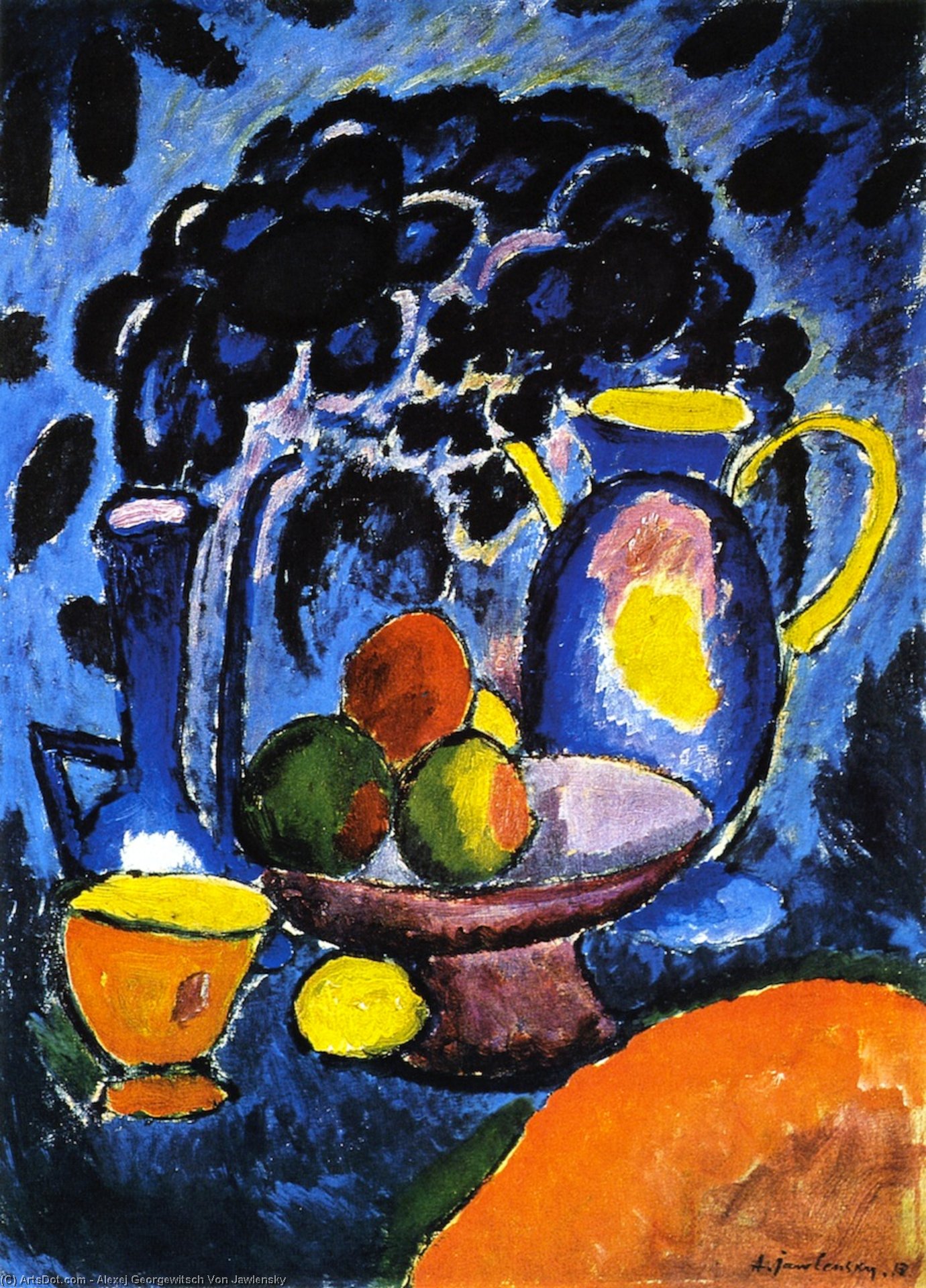 Wikioo.org - The Encyclopedia of Fine Arts - Painting, Artwork by Alexej Georgewitsch Von Jawlensky - Still LIfe with Blue Jug
