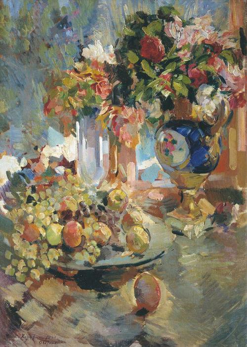 Wikioo.org - The Encyclopedia of Fine Arts - Painting, Artwork by Konstantin Alekseyevich Korovin - Still-life with a Blue Vase