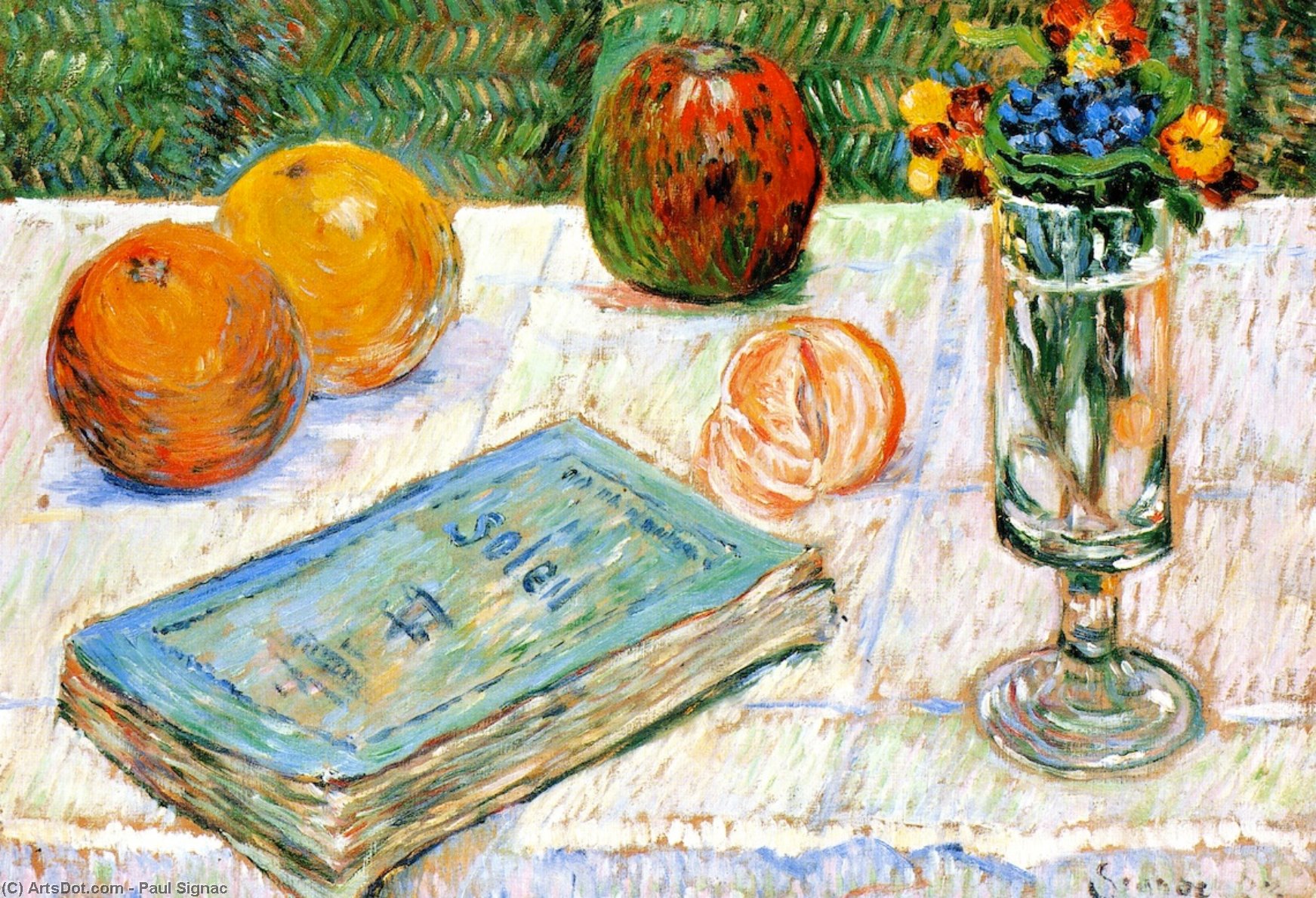 Wikioo.org – La Enciclopedia de las Bellas Artes - Pintura, Obras de arte de Paul Signac - bodegón con a libro asícomo  naranjas