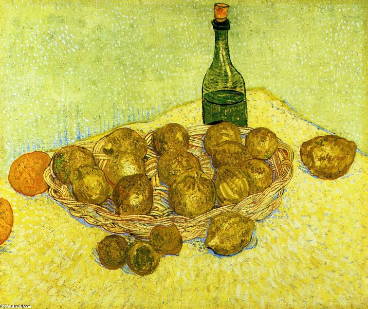 WikiOO.org - Enciclopédia das Belas Artes - Pintura, Arte por Vincent Van Gogh - Still Life with a Bottle, Lemons and Oranges