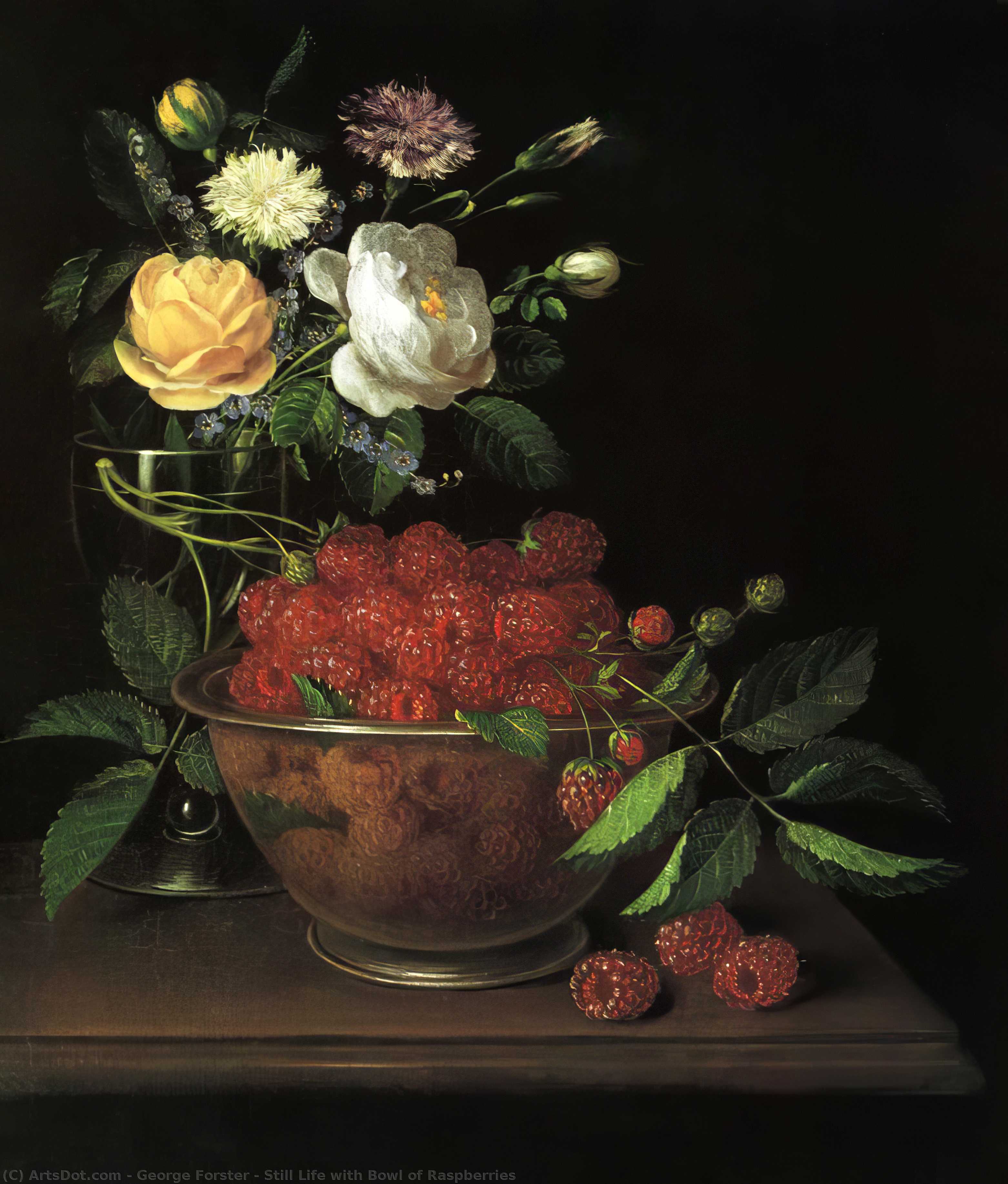 Wikioo.org - Encyklopedia Sztuk Pięknych - Malarstwo, Grafika George Forster - Still Life with Bowl of Raspberries