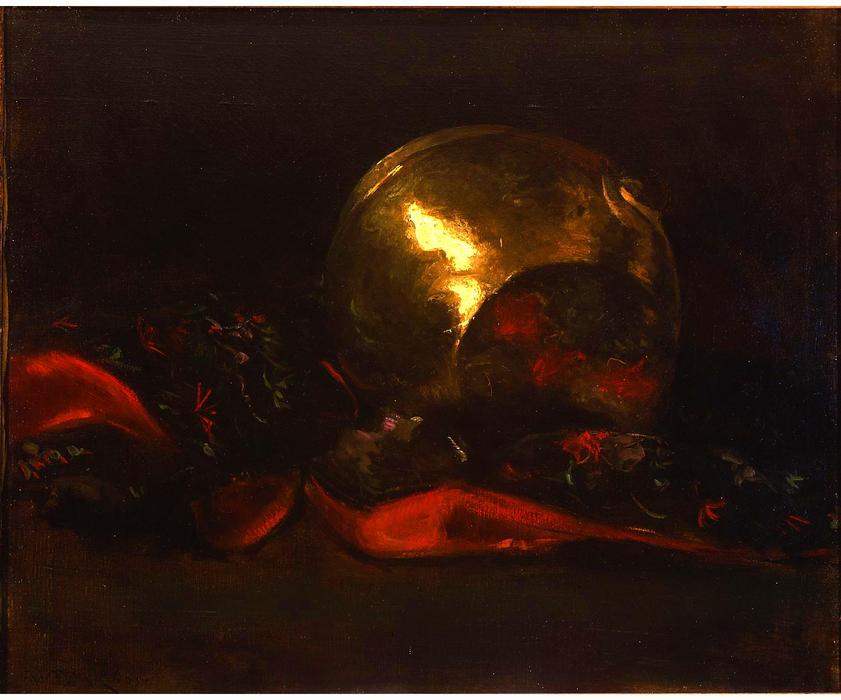 Wikioo.org - The Encyclopedia of Fine Arts - Painting, Artwork by Abbott Handerson Thayer - Still Life with Brass Vase and Kimono