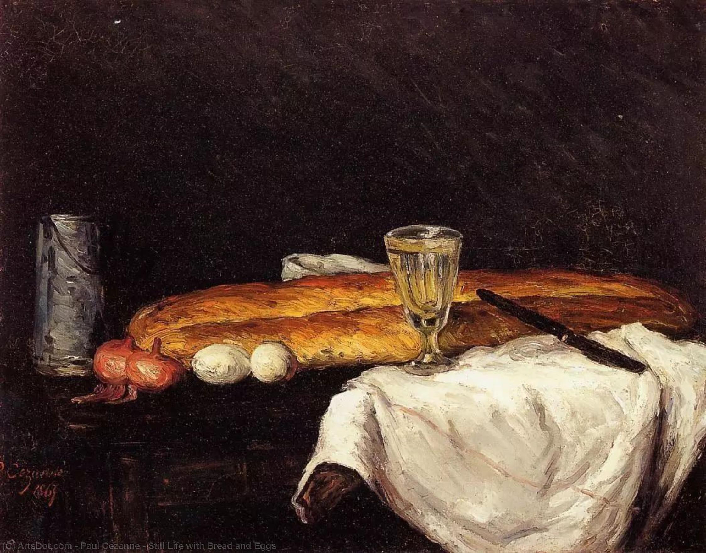 WikiOO.org - 百科事典 - 絵画、アートワーク Paul Cezanne - 静物 と一緒に パン と  卵