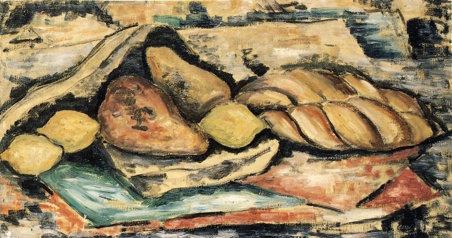 Wikioo.org - The Encyclopedia of Fine Arts - Painting, Artwork by Marsden Hartley - Still LIfe with Bread and Fruit