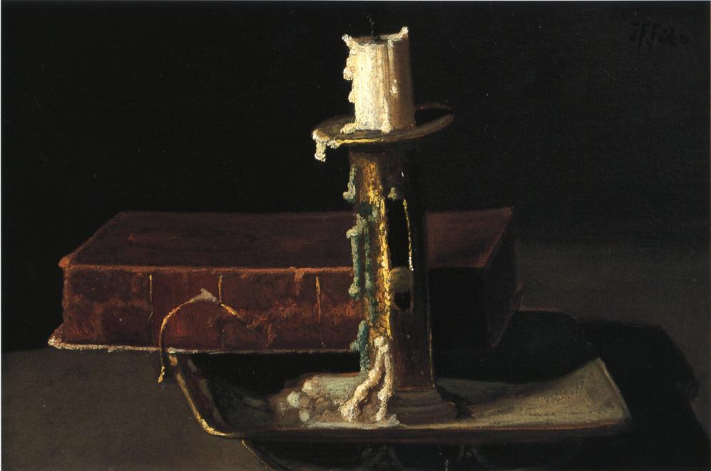 Wikioo.org – L'Encyclopédie des Beaux Arts - Peinture, Oeuvre de John Frederick Peto - Nature morte avec chandelier et  livre
