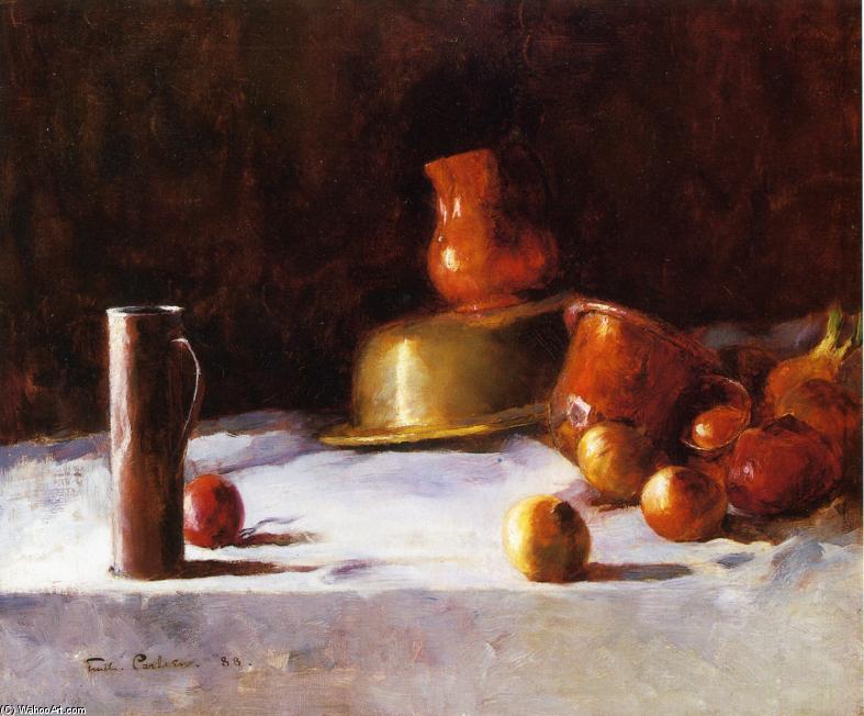 Wikioo.org - Bách khoa toàn thư về mỹ thuật - Vẽ tranh, Tác phẩm nghệ thuật Soren Emil Carlsen - Still Life with Copper, Brass and Onions
