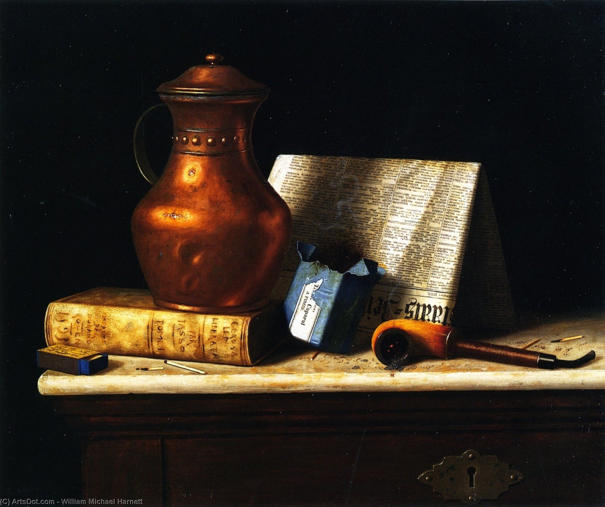 Wikioo.org - สารานุกรมวิจิตรศิลป์ - จิตรกรรม William Michael Harnett - Still LIfe with Copper Jug