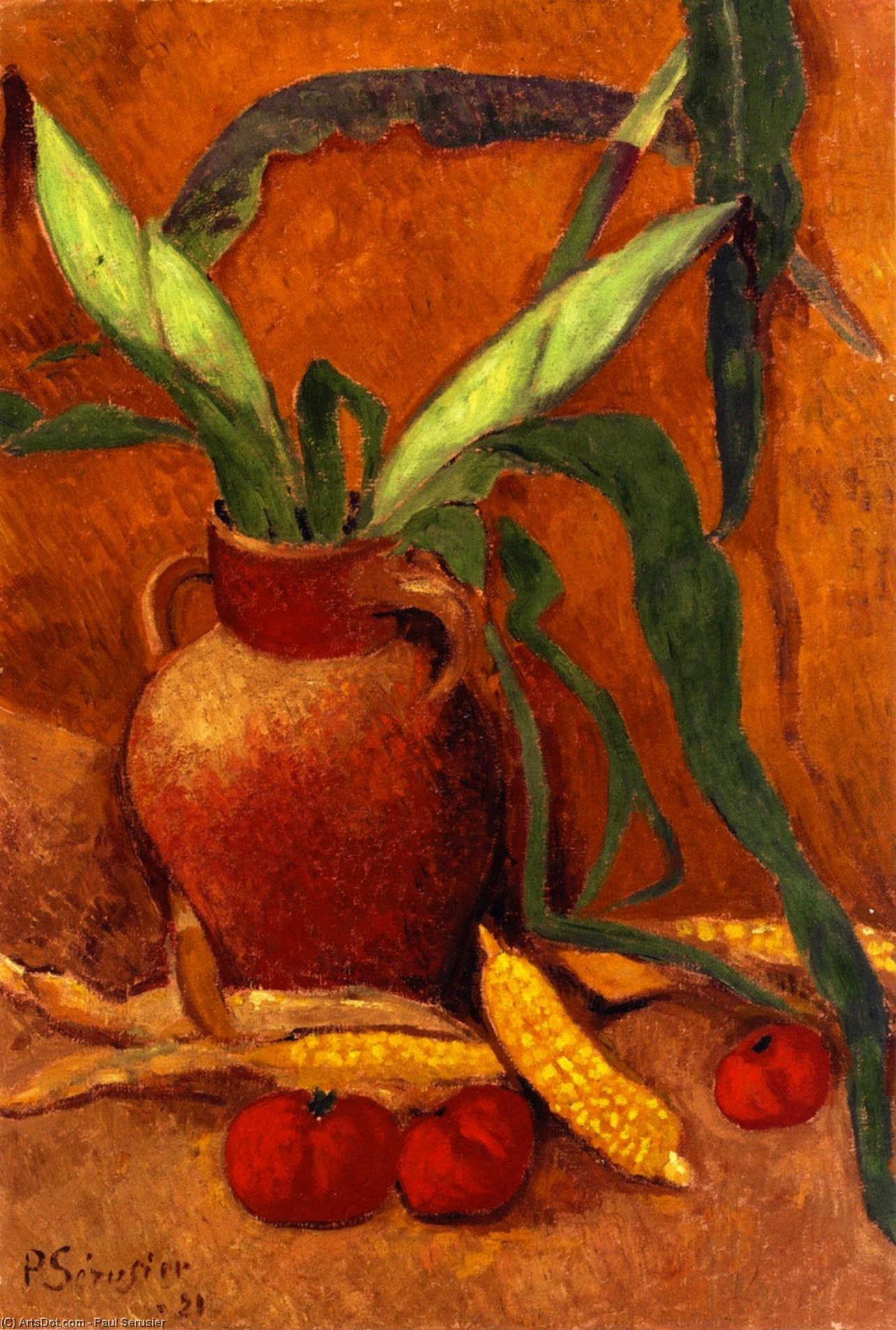 Wikioo.org – L'Encyclopédie des Beaux Arts - Peinture, Oeuvre de Paul Serusier - nature morte avec blé  et  les tomates