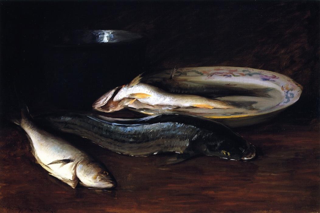 Wikioo.org - The Encyclopedia of Fine Arts - Painting, Artwork by William Merritt Chase - Still LIfe with Fish