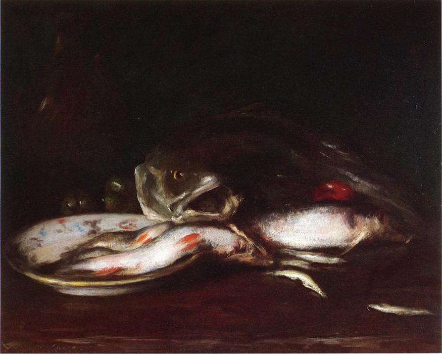 Wikioo.org – La Enciclopedia de las Bellas Artes - Pintura, Obras de arte de William Merritt Chase - bodegón con pescado