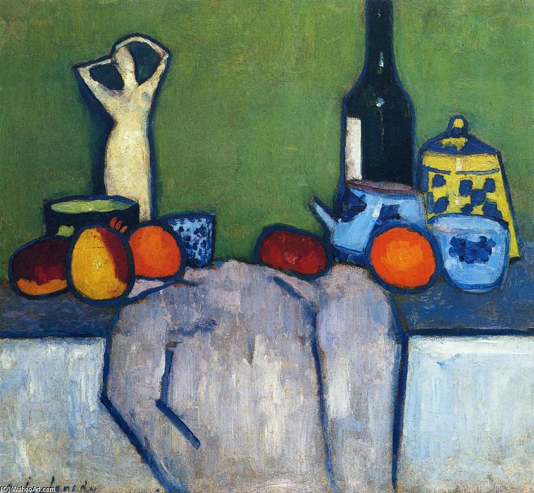 Wikioo.org - The Encyclopedia of Fine Arts - Painting, Artwork by Alexej Georgewitsch Von Jawlensky - Still Life with Flask, Fruit and Figure