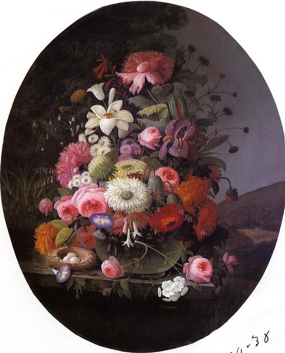 Wikioo.org - The Encyclopedia of Fine Arts - Painting, Artwork by Severin Roesen - Still Life with Flowers