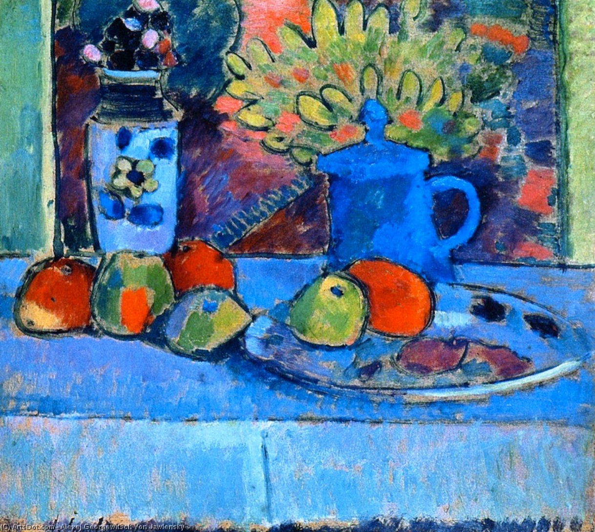 Wikioo.org - The Encyclopedia of Fine Arts - Painting, Artwork by Alexej Georgewitsch Von Jawlensky - Still LIfe with Flowers and Fruit